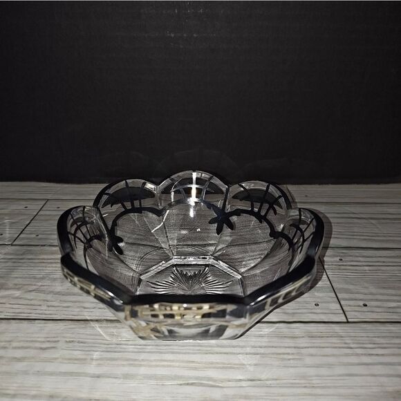 Vintage Clear Glass Silver Overlay Art Nouveau Design Creamer & Sugar Bowl Set - Picture 5 of 8